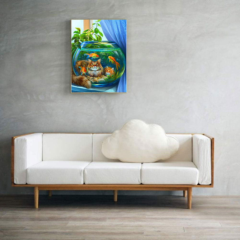 Cat By The Fish Tank - Full Square Drill Diamond Painting 30*40CM