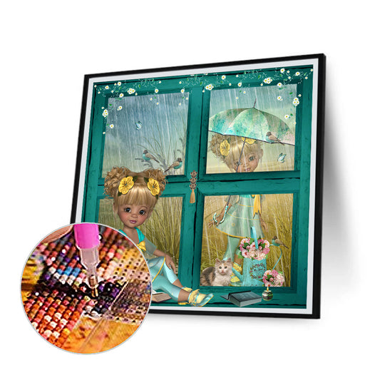 Cartoon Girl With Big Eyes - Full Round Drill Diamond Painting 40*40CM