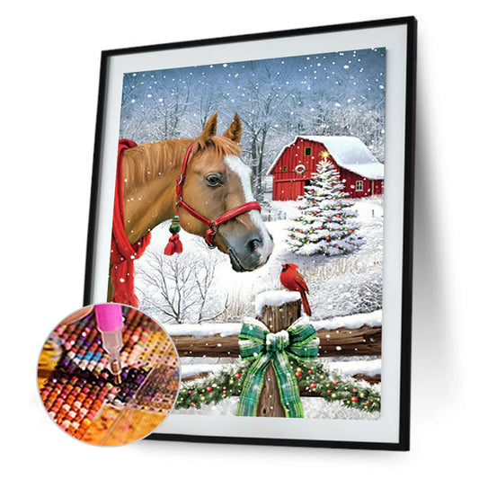 Christmas Snow Scene With Horses - Full Square Drill Diamond Painting 30*40CM