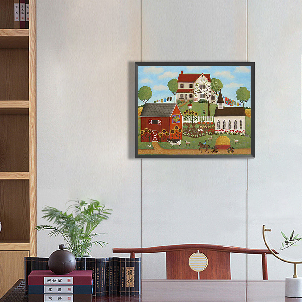 House In Rice Field 50*40CM(Canvas) Full Round Drill Diamond Painting