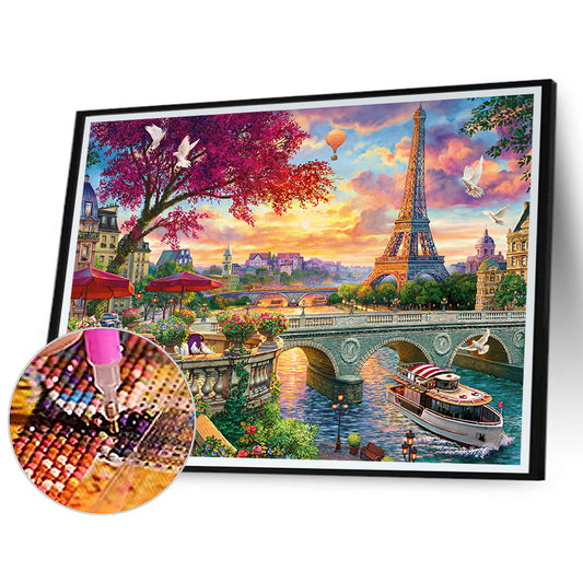 Eiffel Tower Scenery - Full Round Drill Diamond Painting 60*50CM