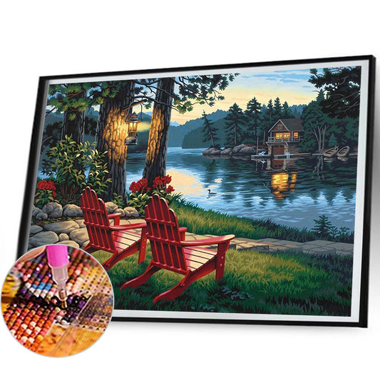 Lakeside Scenery - Full Round Drill Diamond Painting 50*40CM