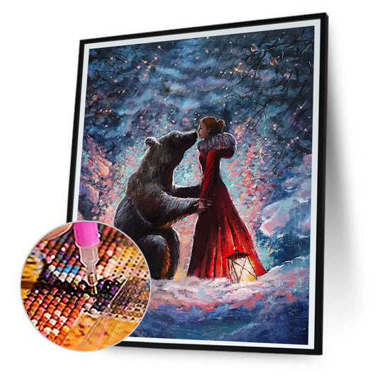 Black Bear Kissing Girl - Full Round Drill Diamond Painting 30*40CM