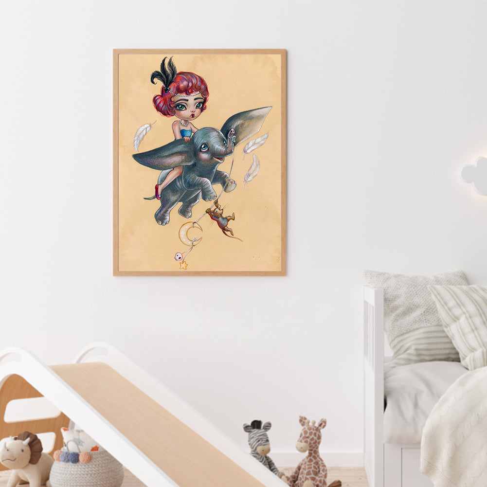 Big Eyes Cartoon Dumbo Girl - Full Round Drill Diamond Painting 30*40CM