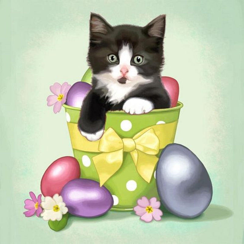 Easter Egg Kitten 30*30CM(Canvas) Full Round Drill Diamond Painting