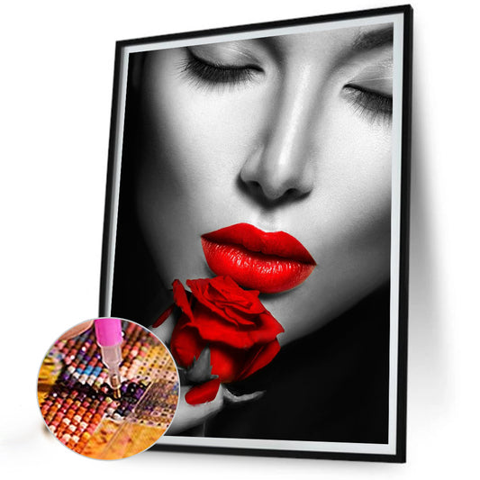 Red Lips Woman - Full Round Drill Diamond Painting 30*40CM