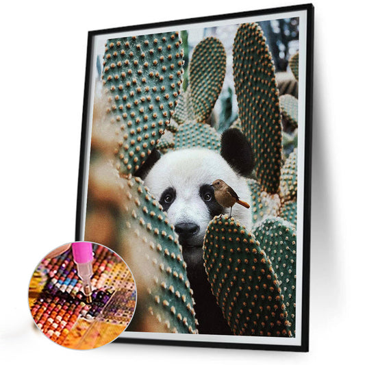 Panda In Cactus - Full Round Drill Diamond Painting 30*40CM