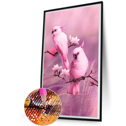 Pink Parrot On Branch - Full Round Drill Diamond Painting 40*60CM