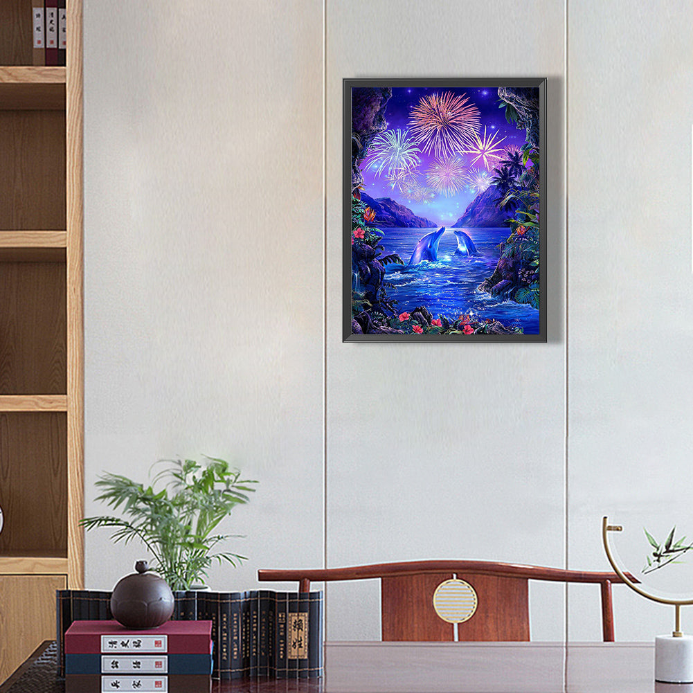 Dolphin Watching Fireworks - Full Square Drill Diamond Painting 40*50CM