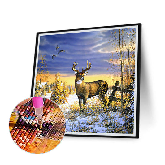 Elk In The Snow - Full Round Drill Diamond Painting 50*50CM