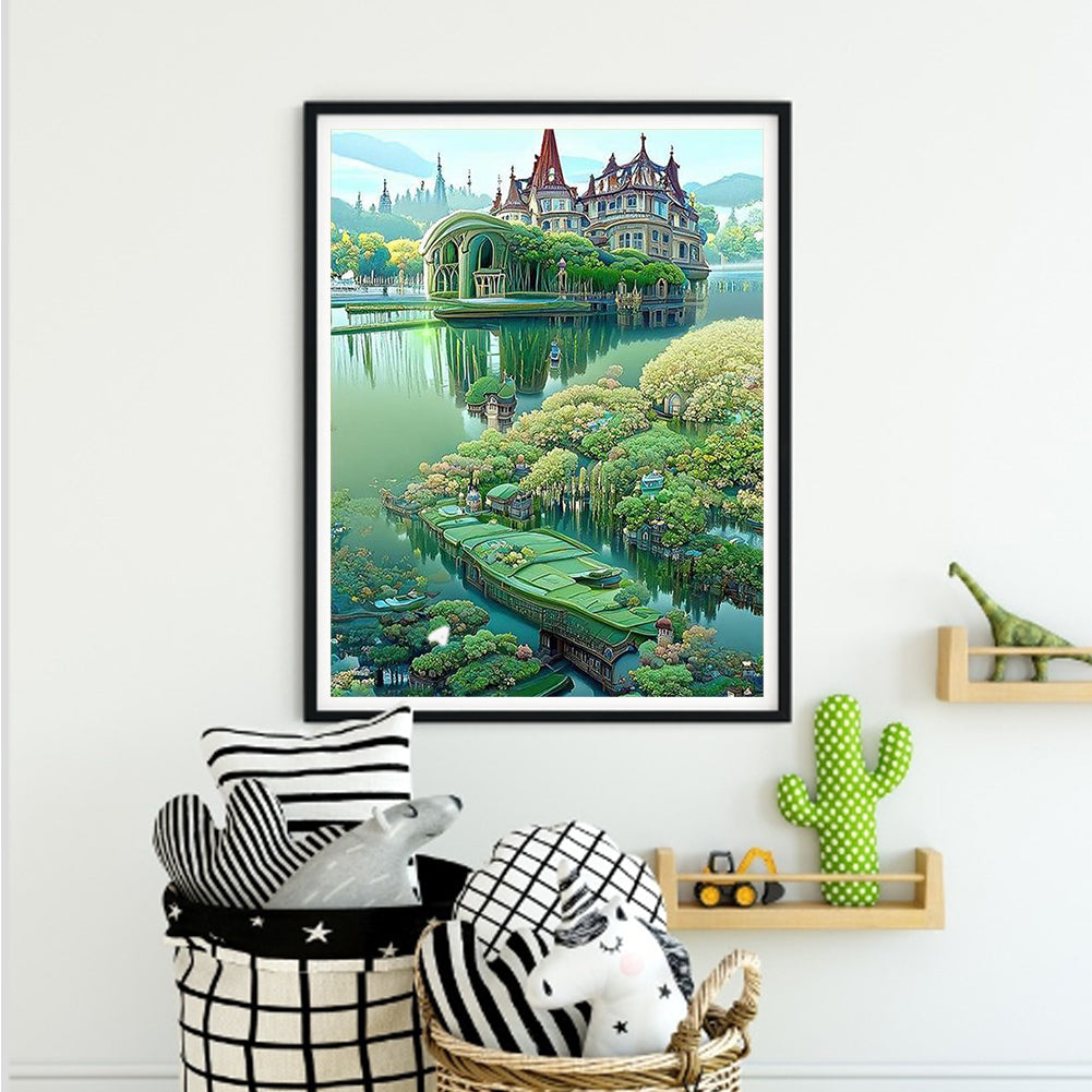Green Lake Castle - Full Round Drill Diamond Painting 30*40CM