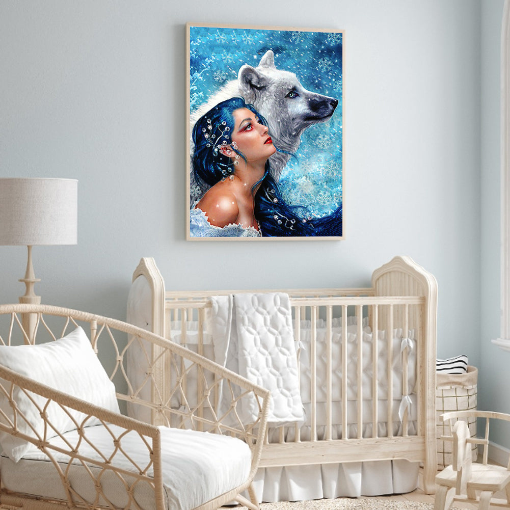 Ice Beauty And Wolf - Full Round Drill Diamond Painting 30*40CM