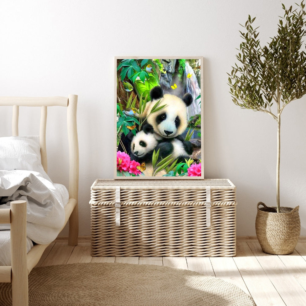 Panda Mother And Child - Full Round Drill Diamond Painting 30*40CM