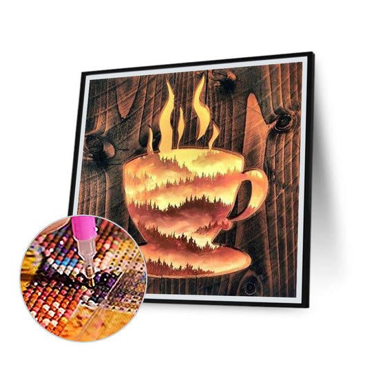 Hollow Coffee Forest - Full Round Drill Diamond Painting 40*40CM
