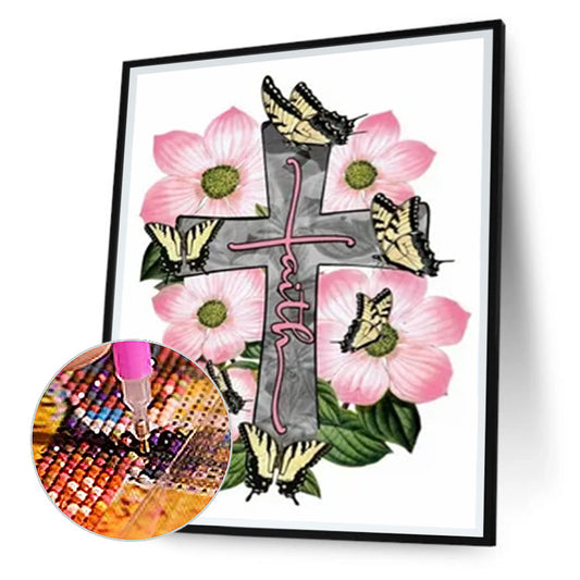 Flower Cross - Full Round Drill Diamond Painting 30*40CM