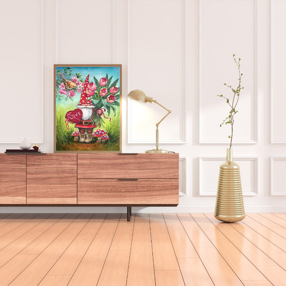 Flower Delivery Gnome - Full Round Drill Diamond Painting 30*40CM