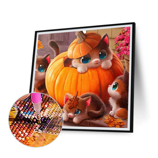 Pumpkin Kitten - Full Round Drill Diamond Painting 30*30CM