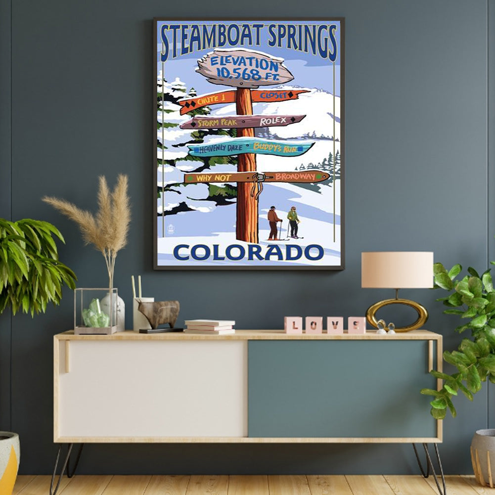 Ski Pointing Sign - Full Round Drill Diamond Painting 30*40CM