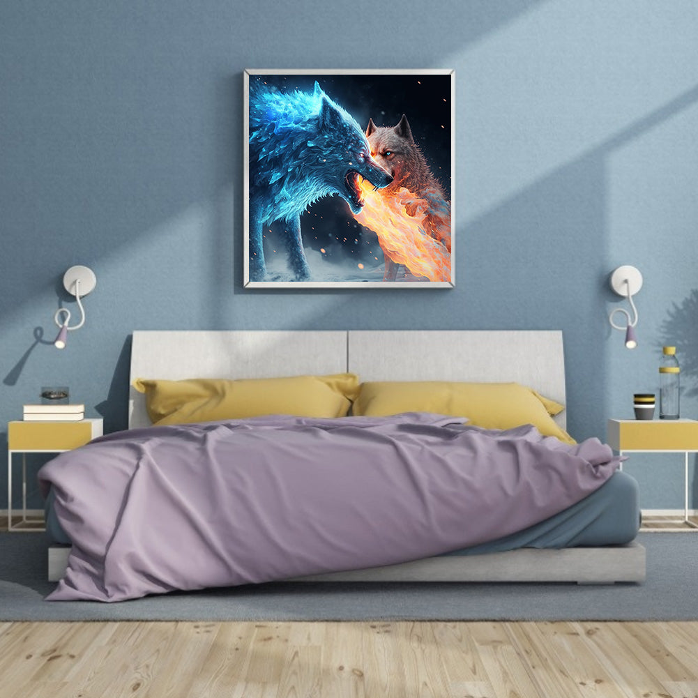 Ice Fire Wolf - Full Round Drill Diamond Painting 30*30CM