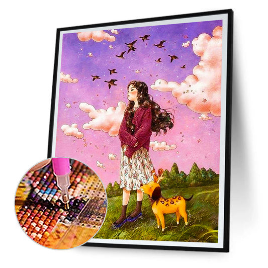 Curly Hair Girl - Full Round Drill Diamond Painting 30*40CM