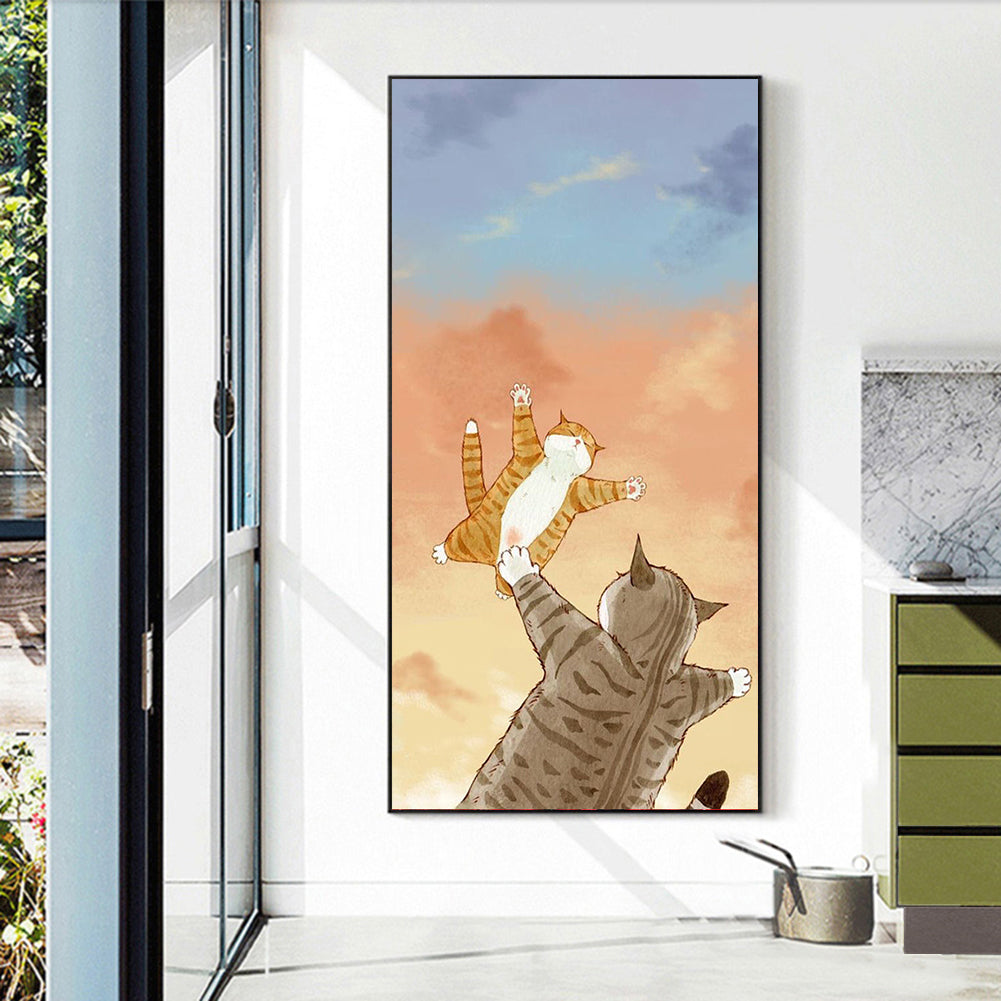 Illustration Playing Cat - Full Round Drill Diamond Painting 30*70CM