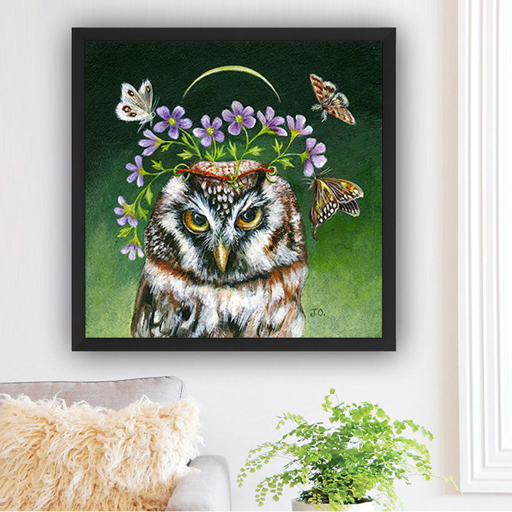 Flower Owl - Full Round Drill Diamond Painting 30*30CM
