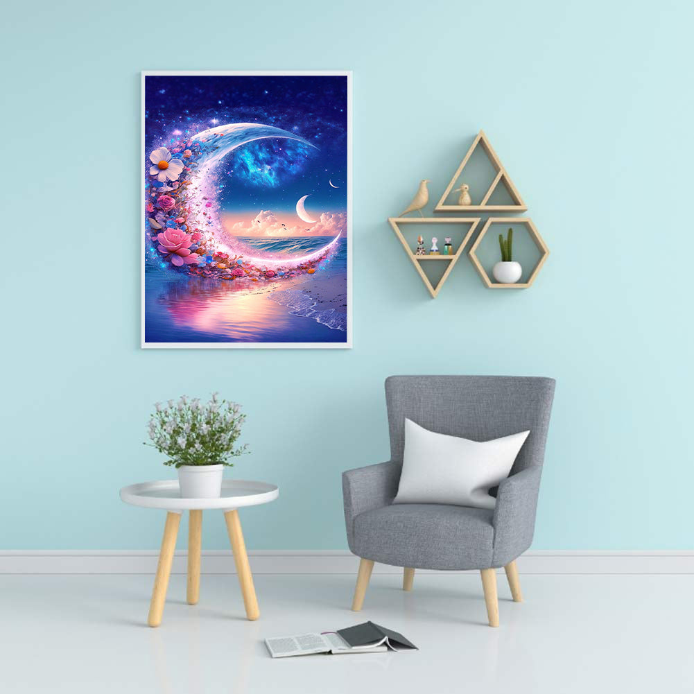 Beach Scenery Moon Flower - Full Round Drill Diamond Painting 30*40CM