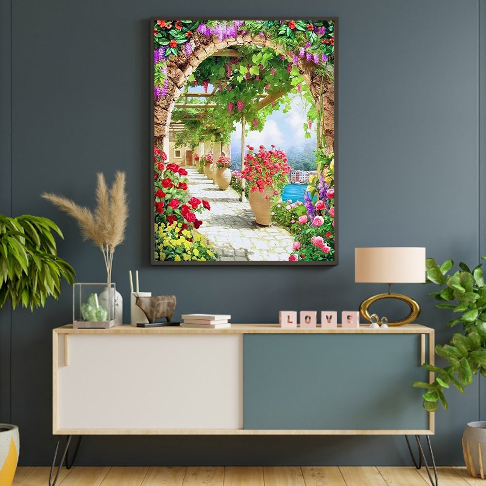 European Arch Seaside Scenery - Full Round Drill Diamond Painting 30*40CM