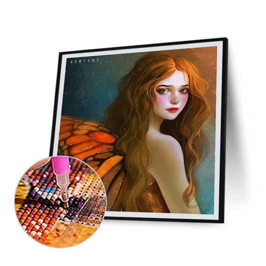 Girl With Butterfly Wings - Full Round Drill Diamond Painting 30*30CM