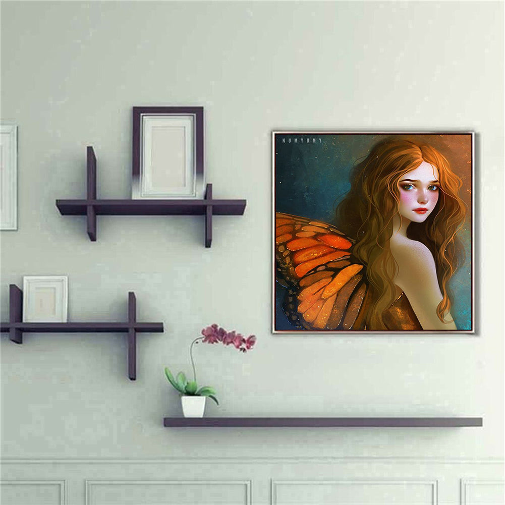 Girl With Butterfly Wings - Full Round Drill Diamond Painting 30*30CM