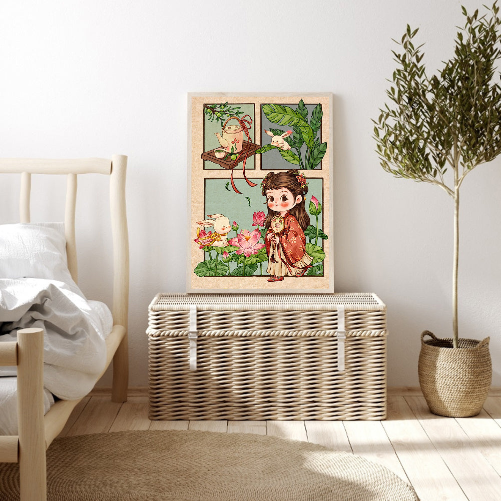 Bunny And Girl - Full Round Drill Diamond Painting 30*40CM