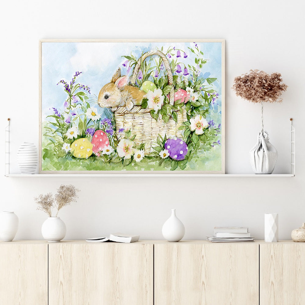 Rabbit In Flower Basket - Full Square Drill Diamond Painting 50*30CM