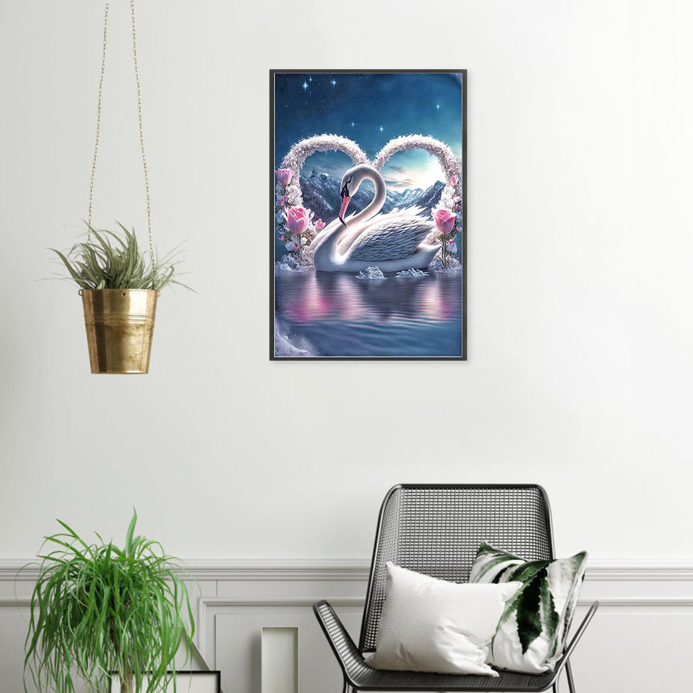 Elegant Swan Lake - Full Round Drill Diamond Painting 40*60CM