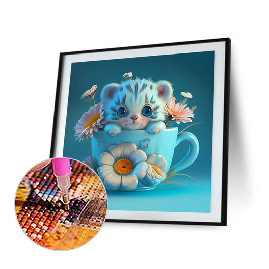 Light Blue Potted Version Of The Zodiac Tiger - Full Round Drill Diamond Painting 30*30CM