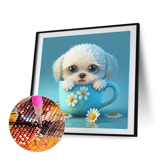 Light Blue Potted Zodiac Dog - Full Round Drill Diamond Painting 30*30CM