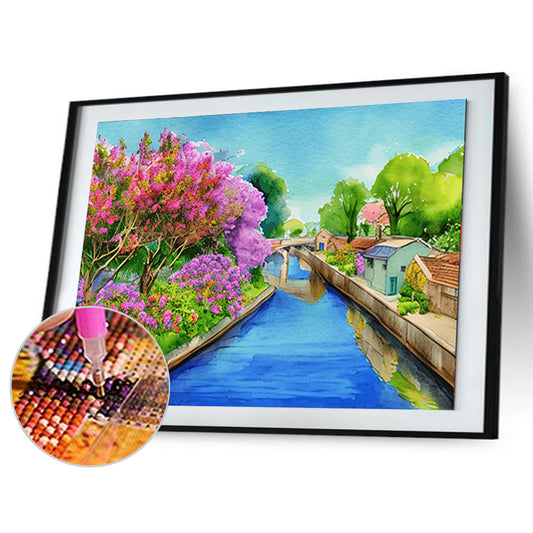 River Bank Scenery - Full Round Drill Diamond Painting 40*30CM