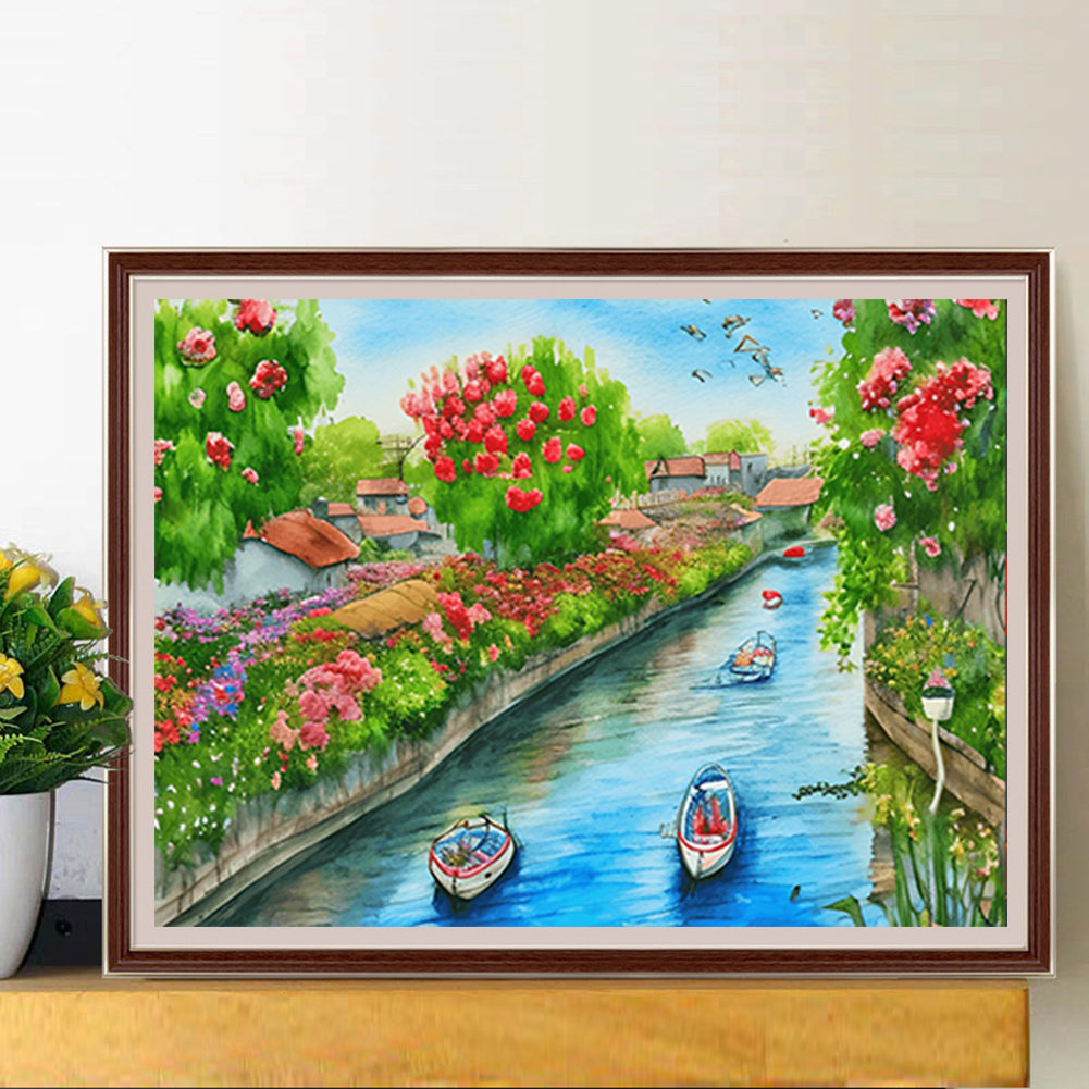 River Bank Scenery - Full Round Drill Diamond Painting 40*30CM
