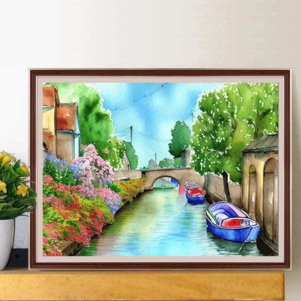 River Bank Scenery - Full Round Drill Diamond Painting 40*30CM