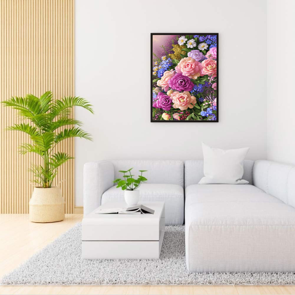 Pink Purple Bouquet - Full Round Drill Diamond Painting 30*40CM