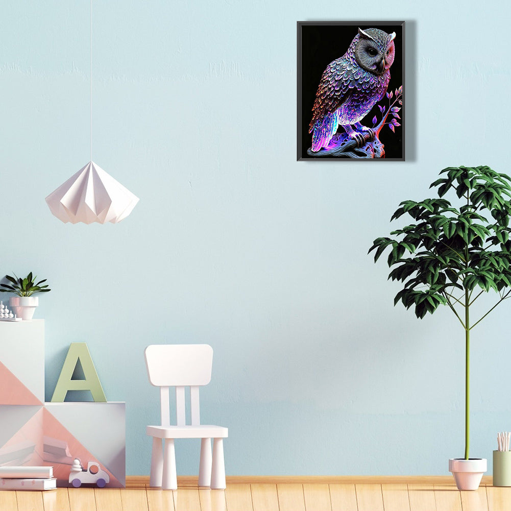 Luminous Owl - Full Round Drill Diamond Painting 30*40CM
