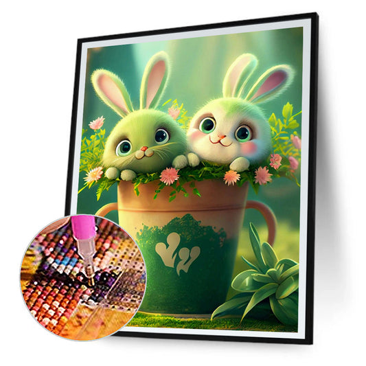 Green Bunny In Bucket - Full Round Drill Diamond Painting 30*40CM