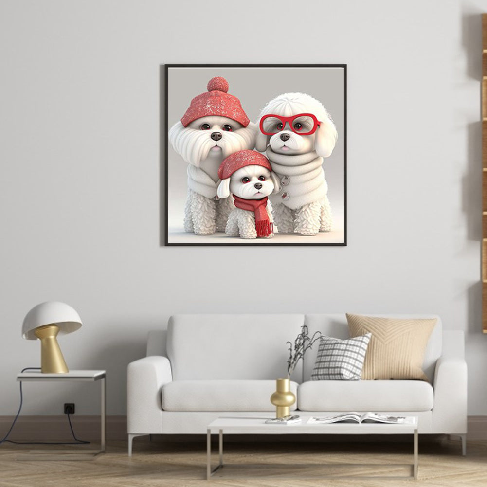 Puppy Family - Full Round Drill Diamond Painting 30*30CM