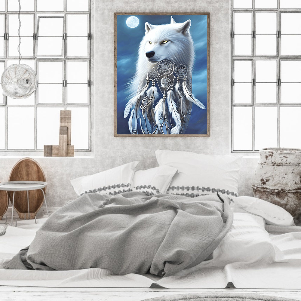 Arctic Wolf Dream Catcher - Full Round Drill Diamond Painting 30*40CM