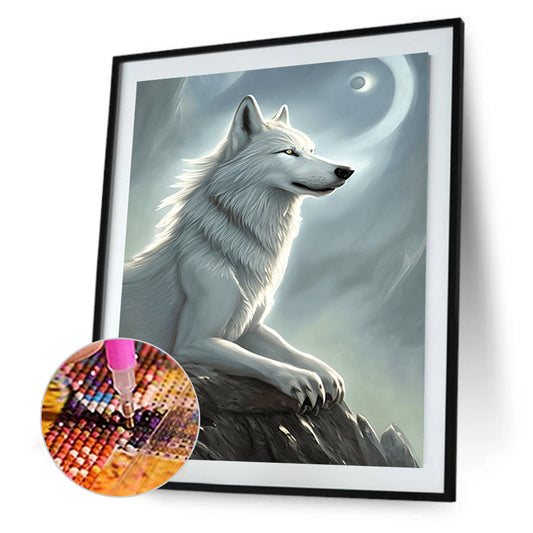 Arctic Wolf Under The Moon - Full Round Drill Diamond Painting 30*40CM