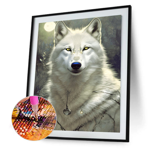Arctic Wolf Under The Moon - Full Round Drill Diamond Painting 30*40CM