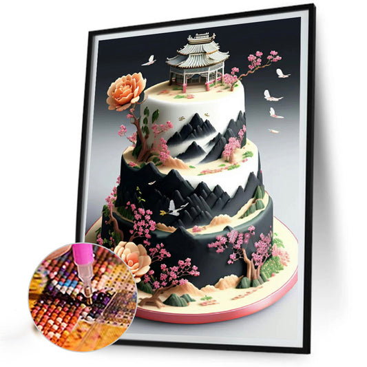 Floral Landscape Cake - Full Round Drill Diamond Painting 30*40CM