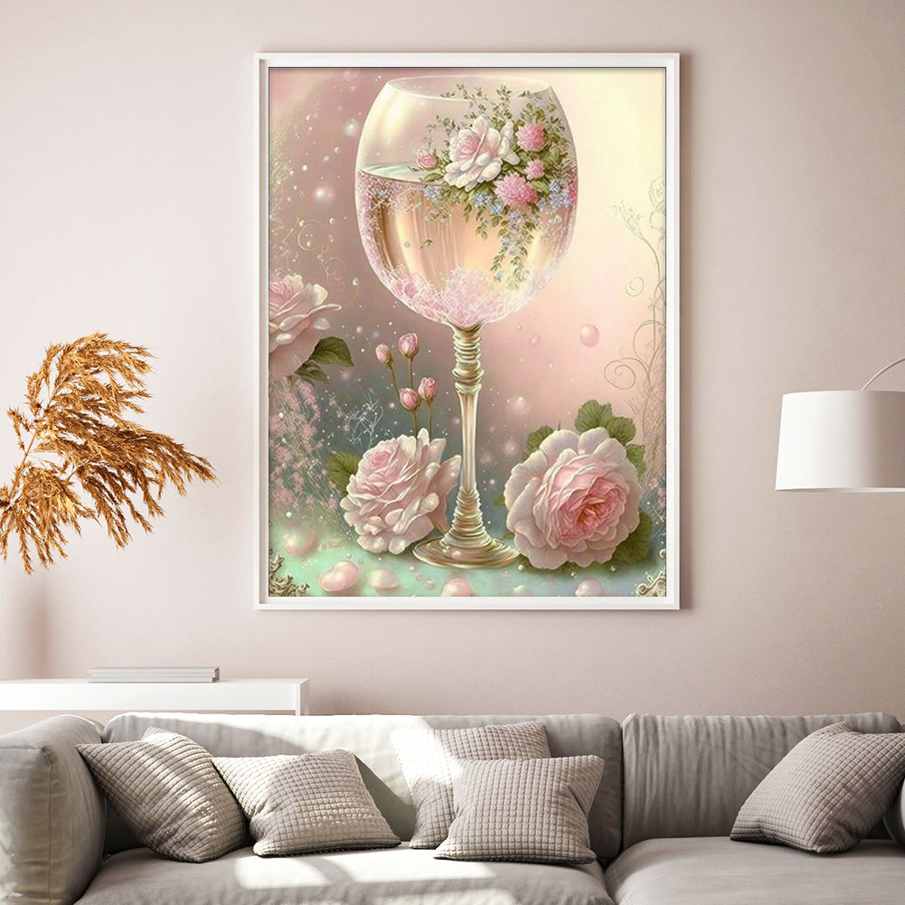 Flower Crystal Cup - Full Round Drill Diamond Painting 30*40CM