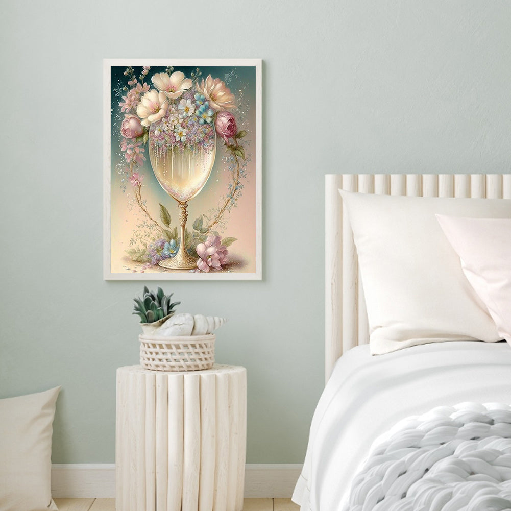 Flower Crystal Cup - Full Round Drill Diamond Painting 30*40CM