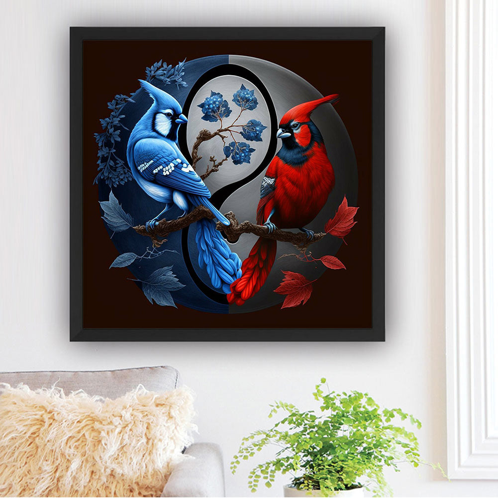 Tai Chi Red And Blue Bird Painting - Full Round Drill Diamond Painting 30*30CM