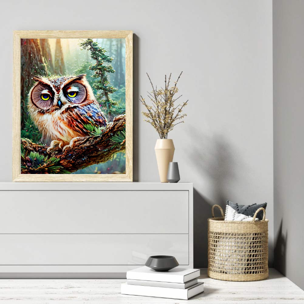 Owl On Branch - Full Round Drill Diamond Painting 30*40CM